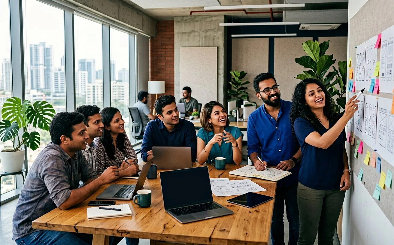 Indian digital agency team collaborating on technology, design and marketing