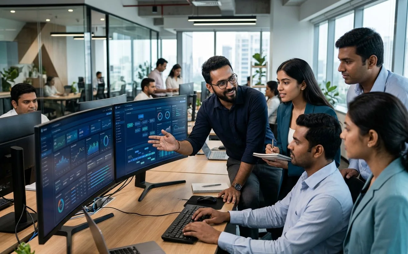 Indian software team reviewing ERP and business operations software