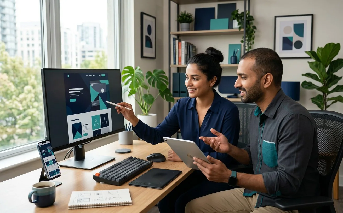Indian website designers reviewing a responsive business website